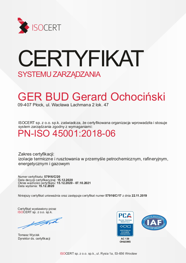 Certyfikat PN-ISO 45001:2018-06